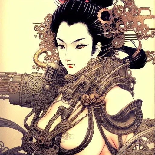 beautiful steampunk huge girl, hyper detailed, hyperdetailed, intricately detailed, illustration by <Katsushika Hokusai> <Yoji Shinkawa>,