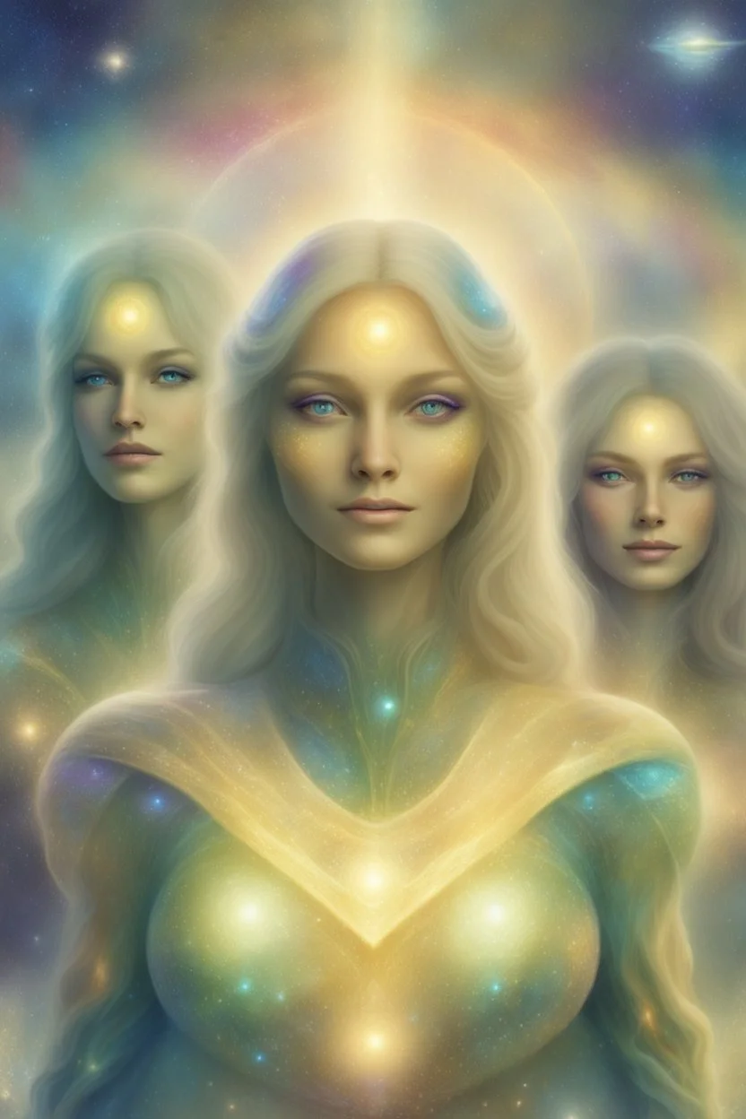 cosmic woman,peau bleu,beautiful ufos rainbow, admiral from the future, galactic confédération, fine whole face, crystalline skin, expressive purple eyes,rainbow, smiling lips, very nice smile, costume pleiadian, Beautiful tall woman pleiadian Galactic commander, ship, perfect datailed golden galactic suit, high rank, long blond hair, hand whit five perfect detailed finger, amazing big puple eyes, mouth, high définition lips, cosmic happiness, bright colors,smile