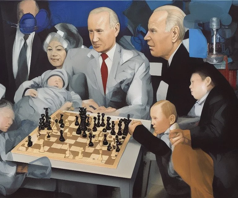 Complex Surgical Instruments,Putin, President Xi Of China And Joe Biden Play Chess with a Newborn Boy,Minimalism,Painting By Adrian Ghenie,Michelangelo,Rene Magritte,Lucian Freud,Salvador Dali,Pablo Picasso