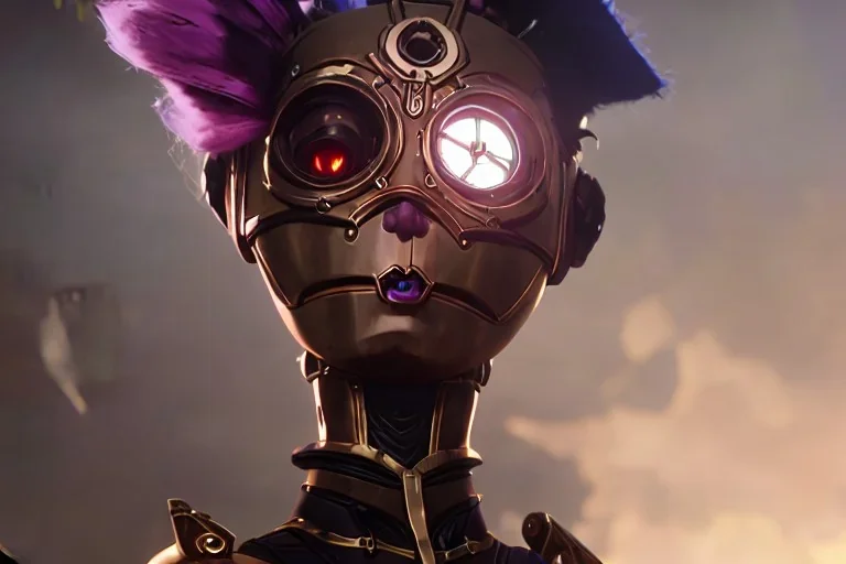 Beautiful steampunk portrait of a robot marionette in a gemstone mask