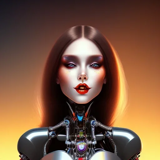 black long hairs smiling lady robot top on Mars