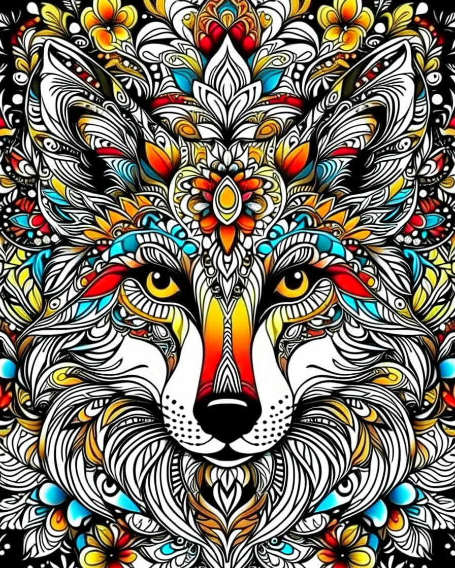 Eurasian wolf ANIMAL Book cover for Adults, mandala, flower, coloerfull