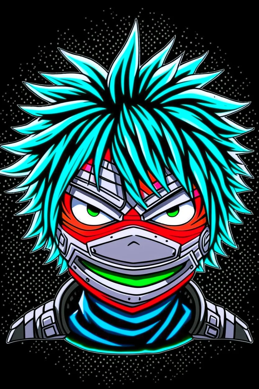 Create a metal mask similar to the one Izumi Midoriya wears in My Hero Academia, but have it extend to cover the full face. It should be gunmetal gray color and have symmetrical holes over the mouth area that glow slightly red.