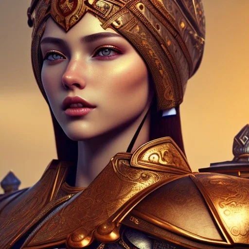 portrait of a warrior with ottoman beautiful girl themed armour, extremely detailed, UHD, 8k,The close-up camera effect,sharp focus, perfect position,hyperphotorealistic, unreal engine 5, octane render