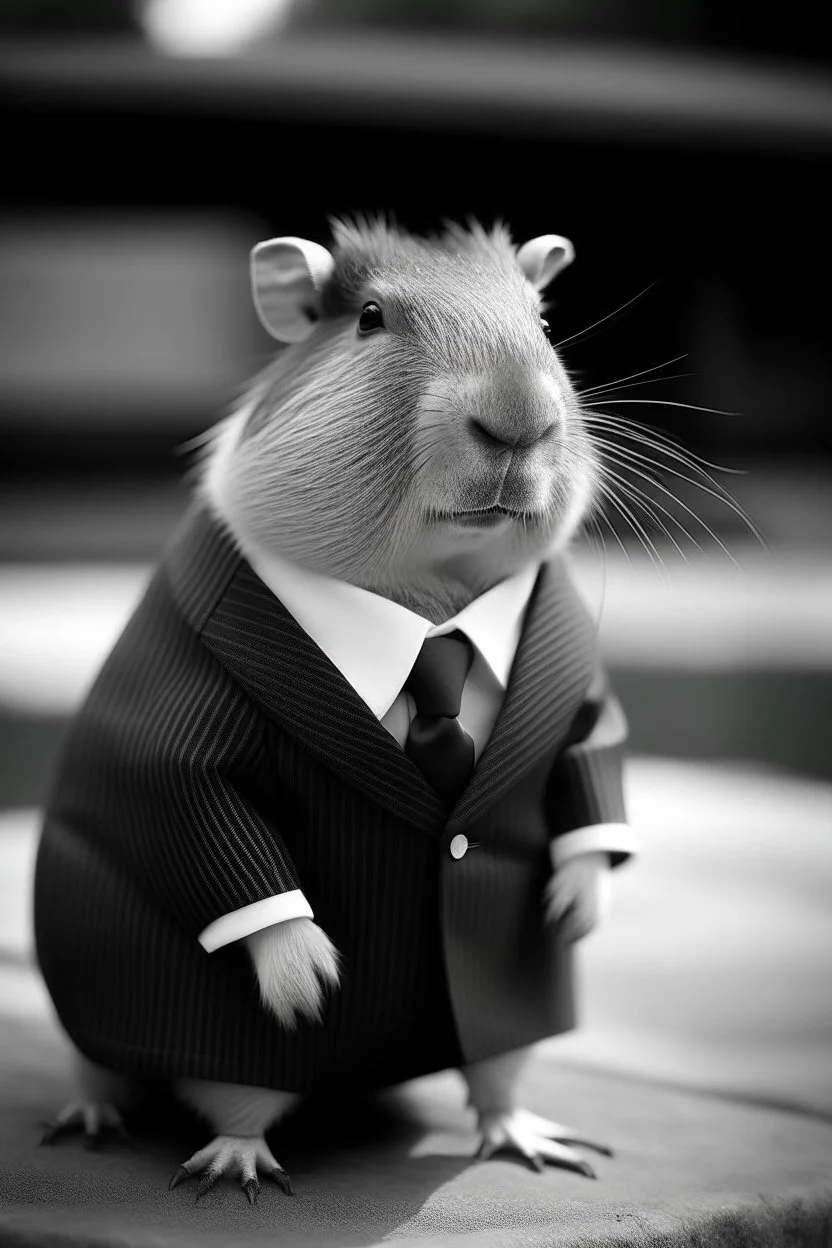 capybara in black and white suit