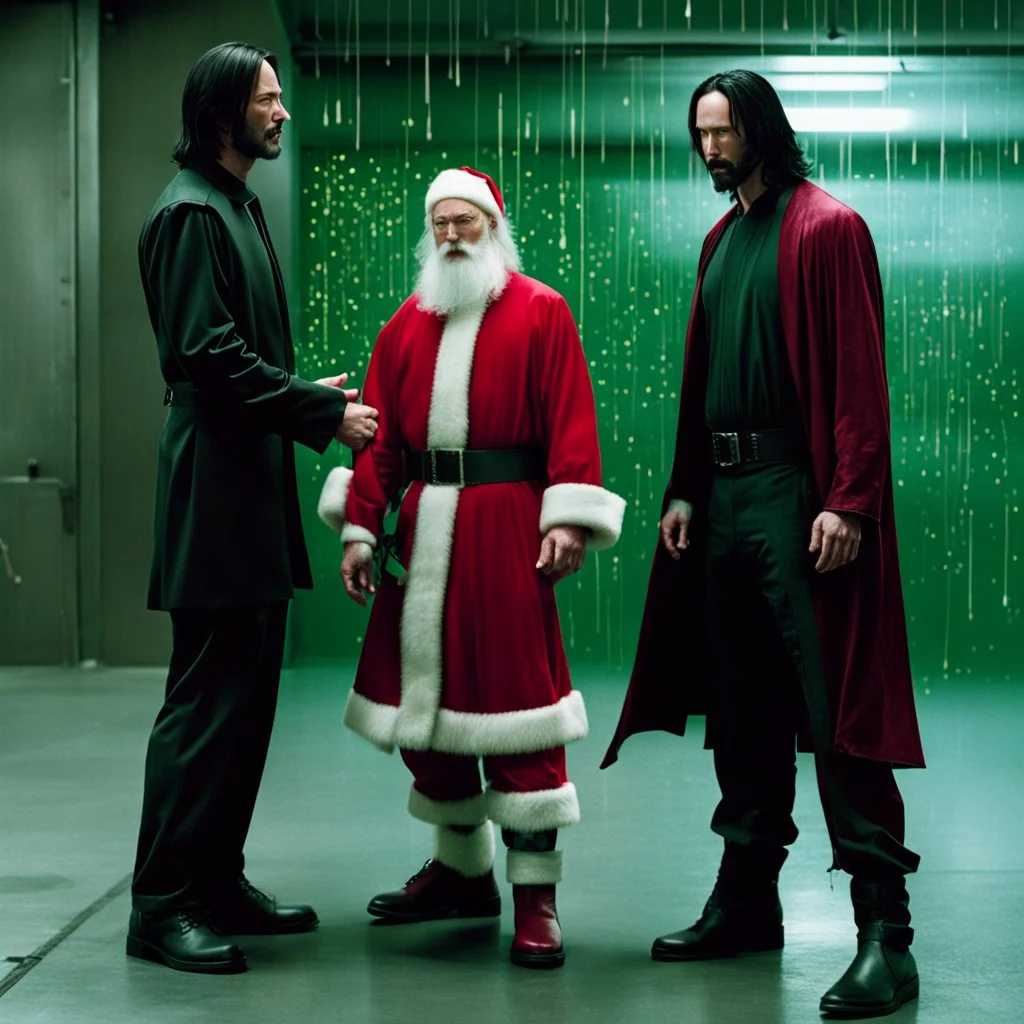 Santa Claus meets Keanu Reeves in the Matrix