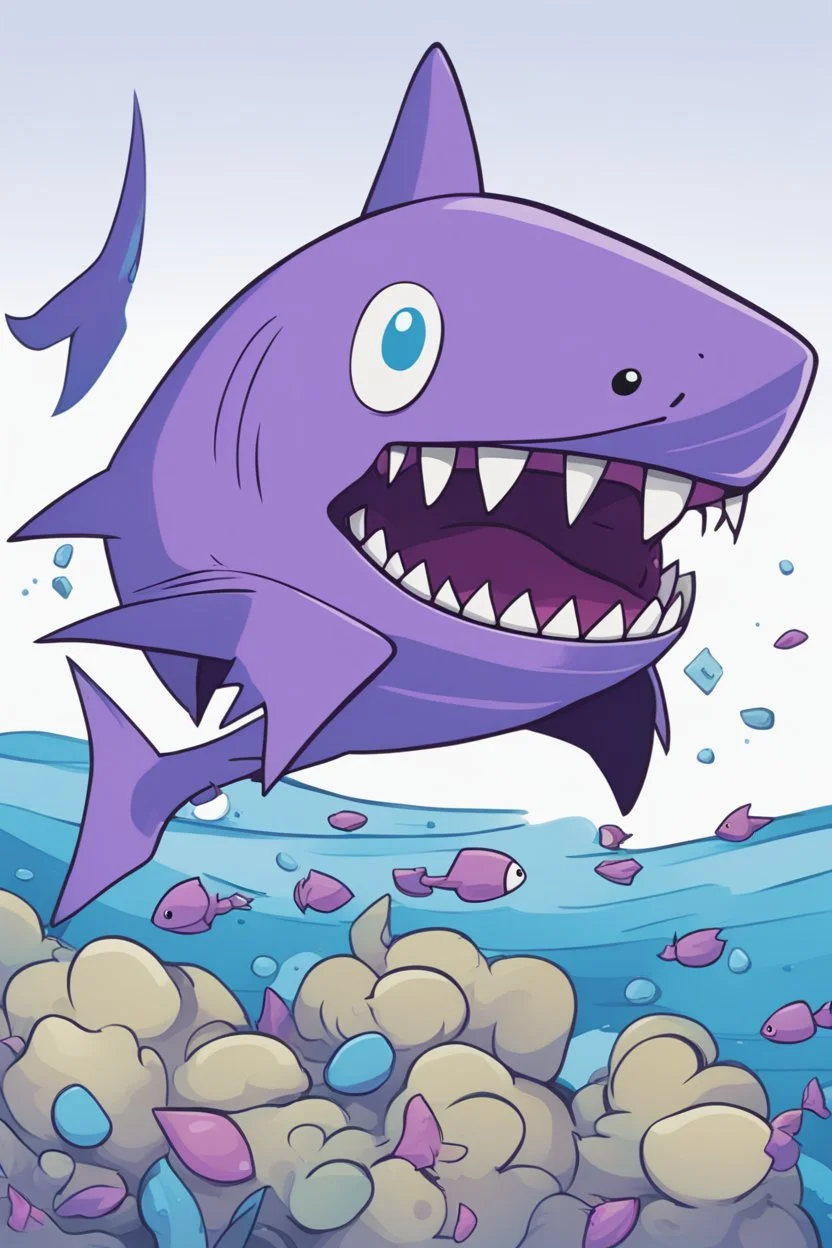 A purple shark in the style of bluey.