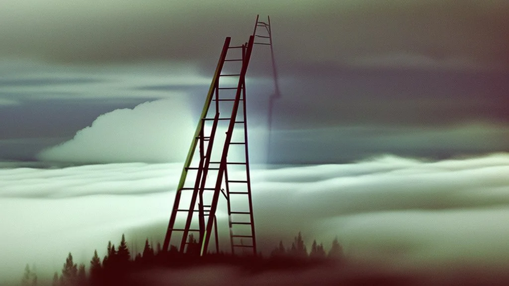 a ladder coming down from the clouds to the ground