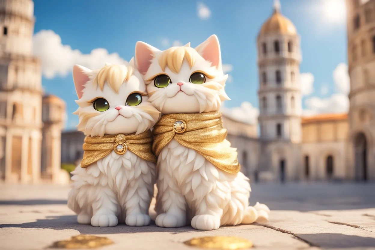 cute anime chibi cat couple in Pisa, Italy, leaning tower in sunshine Weight:1 heavenly sunshine beams divine bright soft focus holy in the clouds Weight:0.9 golden glitters