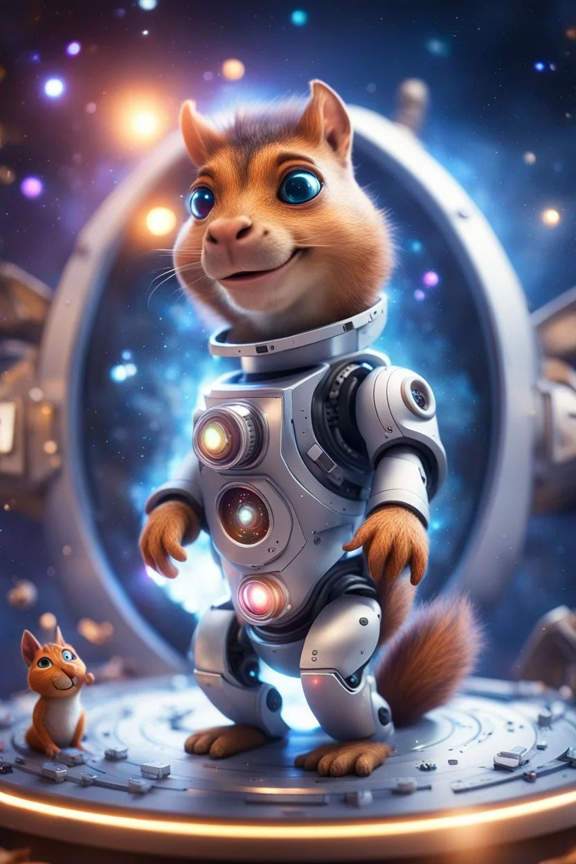 Robot hypnosis survivor at 1hit.no,book cover illustration, portrait of ultimate transcendent happy chat squirrel gremlin cat space hippo horse with spotlights, in front of space portal dimensional glittering device, bokeh like f/0.8, tilt-shift lens 8k, high detail, smooth render, down-light, unreal engine, prize winning