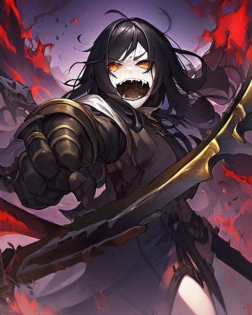 screaming scary zombie human berserker meaty black hair big greatsword