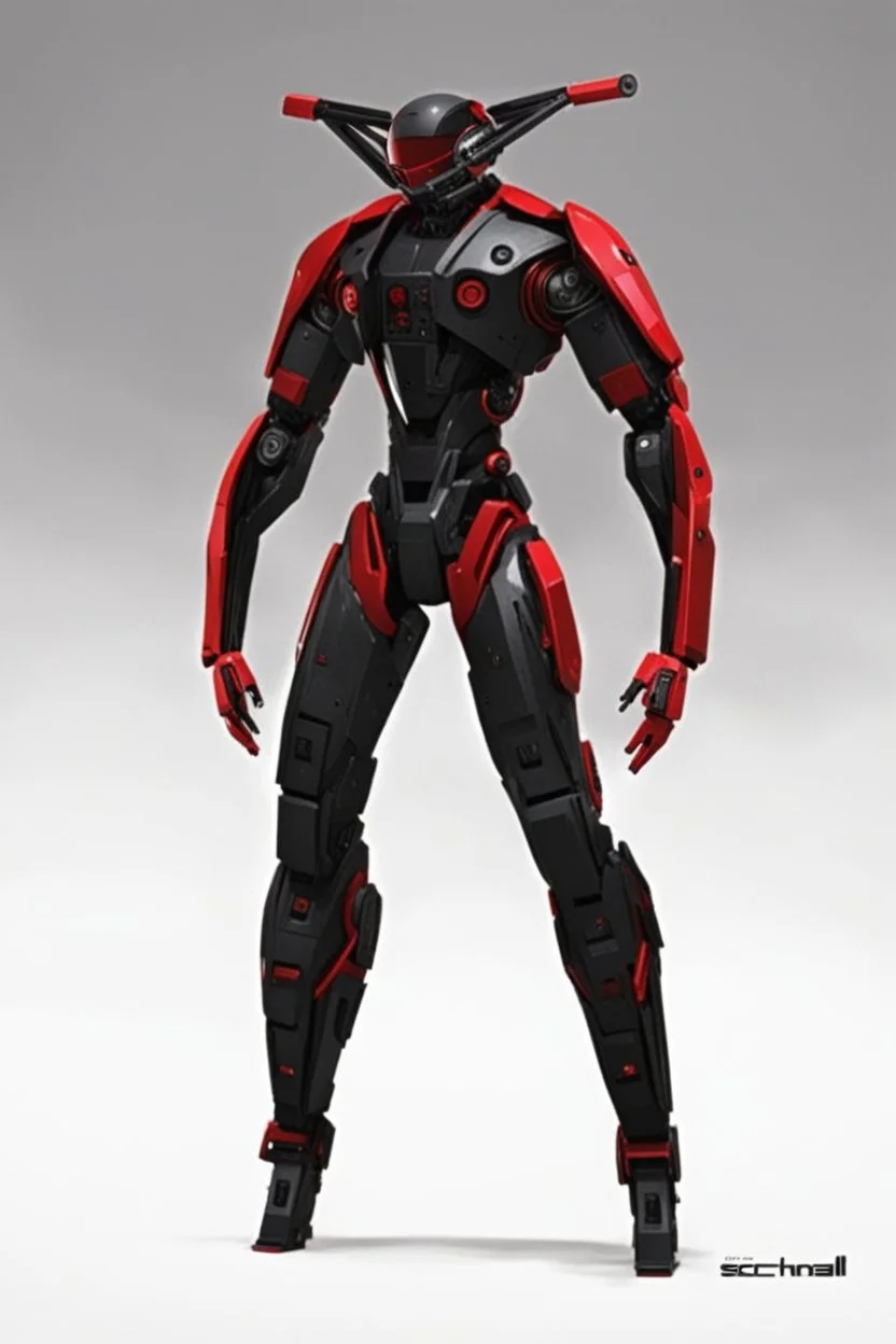 Sci-Fi, Large Mechainal Robot Red and Black, Space, Magic, Dangerous, Menacing, Horror