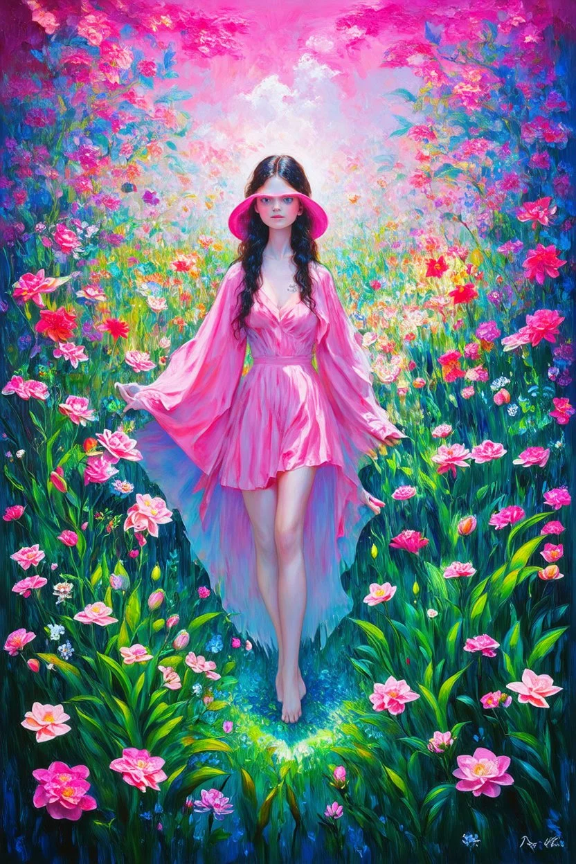 in the garden of power, the sweetest blooms hide the sharpest teeth; pale neon neo-surrealistic painting