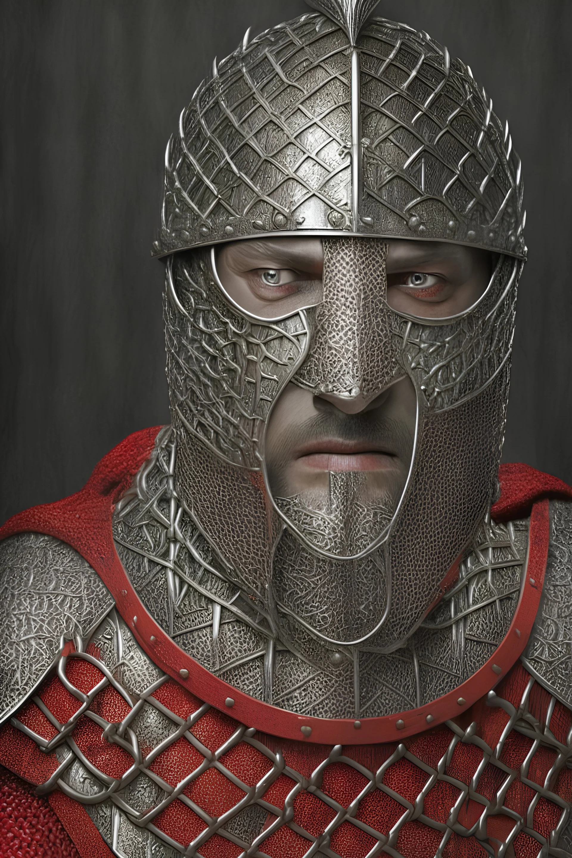 Red draconato cleric using chain mail face open