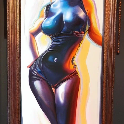 Full body portrait, painting, medium shot lady cyberbaddie