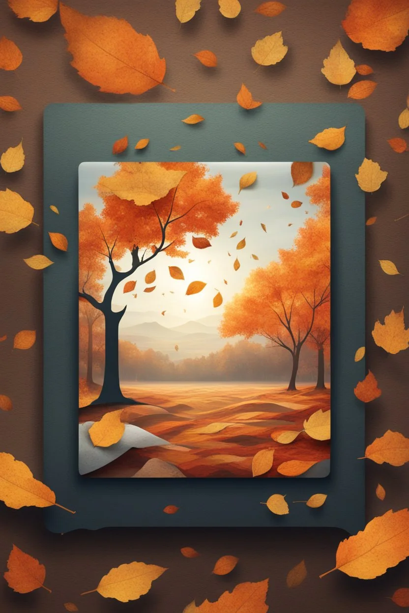 squared landscape with leaf fall, flying leaves, logo
