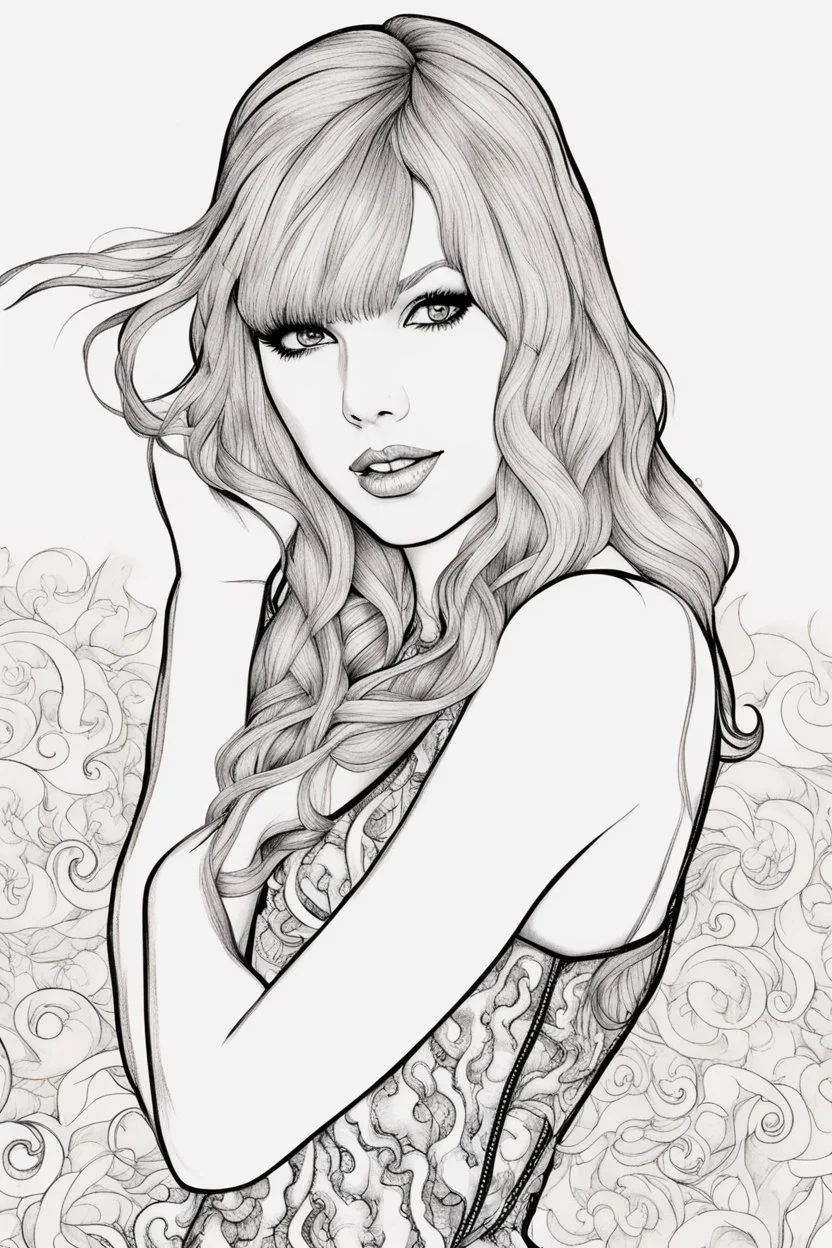 coloring pages of taylor swift for adults, Designs Black and white, No Shading