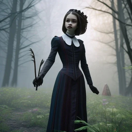 Full body, 3d render,Jenna Ortega, Wednesday addams 1800's women style, 1800's hair style, 1800's women clothes style, hyper realistic, octane render, unreal engine 5, 8k, palace background, uhd