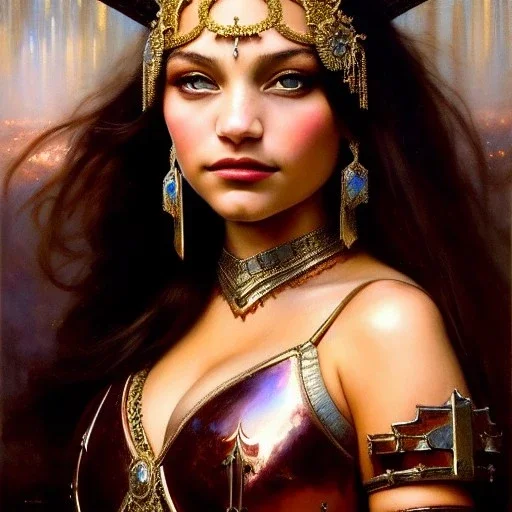 portrait beautiful face Maddie Ziegler ,busty,medieval metal armor balanciaga fashion clothe painting by gaston bussiere, greg rutkowski, yoji shinkawa, yoshitaka amano, tsutomu nihei, donato giancola, tim hildebrandt, oil on canvas, cinematic composition, extreme detail,fit full head inside picture