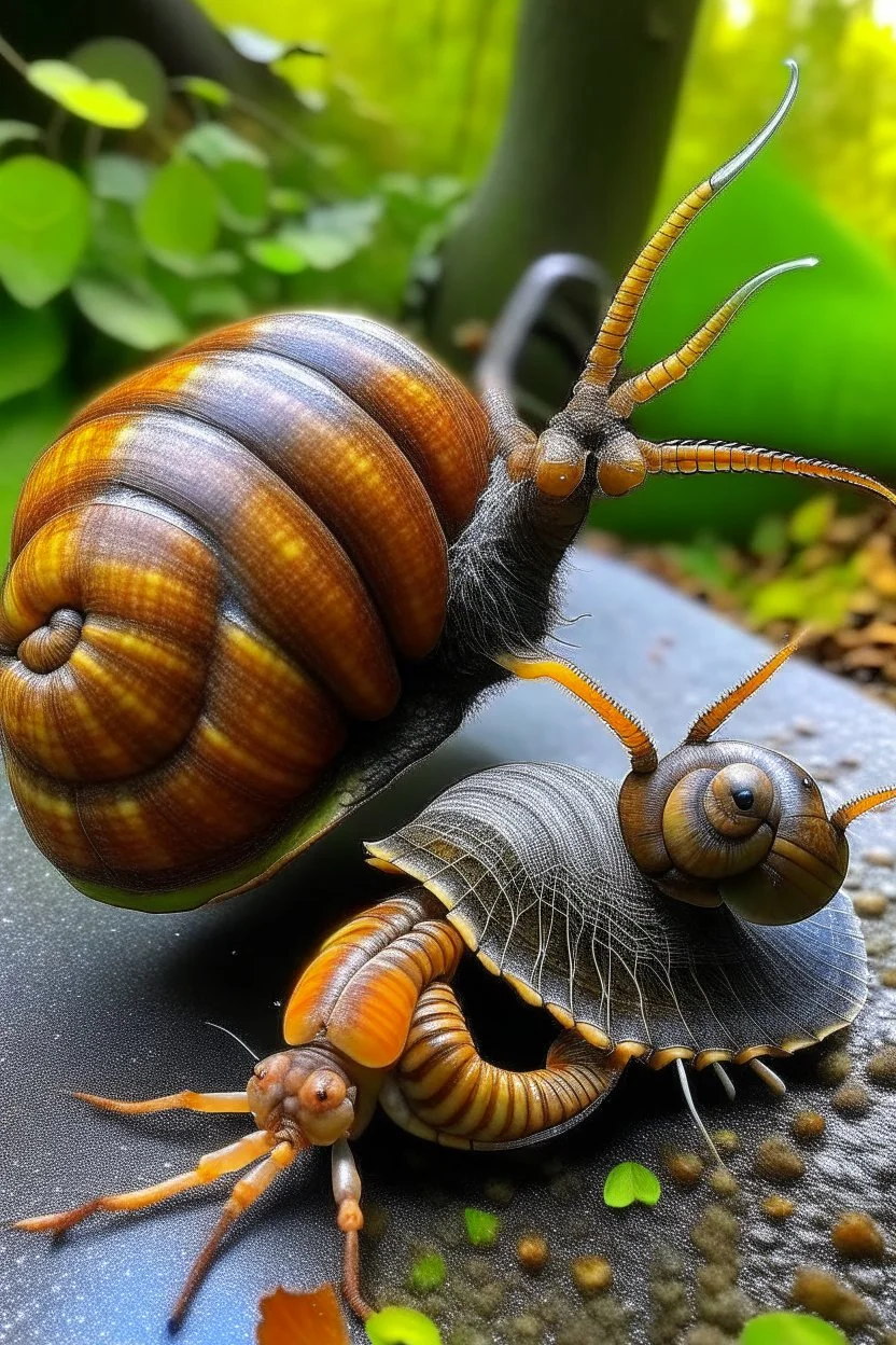 very big snail combined with a very big spider