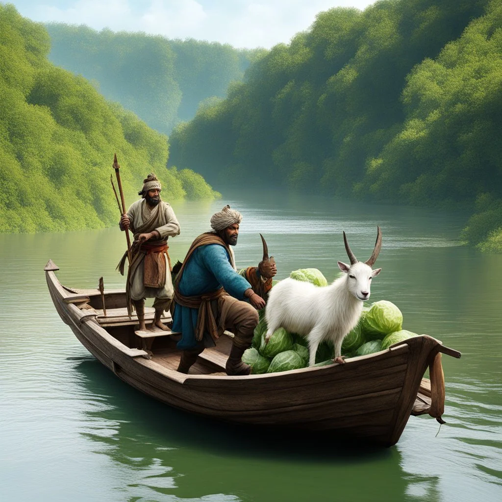 A peasant must take a wolf, a goat and a cabbage across a river in a boat. However the boat is so small that he is able to take only one of the three on board with him. How should he transport all three across the river? (The wolf cannot be left alone with the goat, and the goat cannot be left alone with the cabbage.)