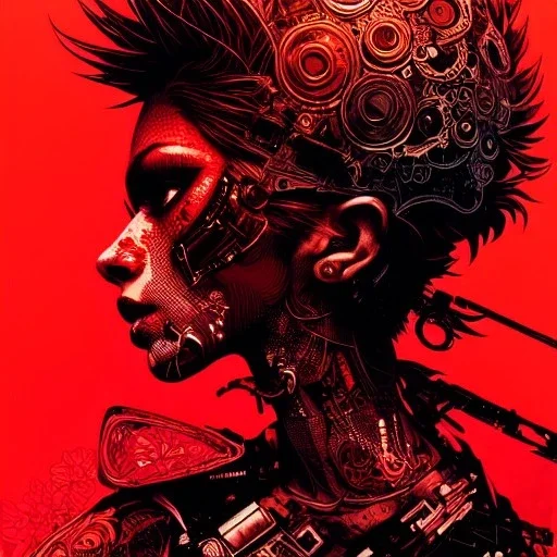 beautiful punk girl, hyper detailed, hyperdetailed, intricately detailed, illustration by <kilian eng> <Yoji Shinkawa>, darkred tones,