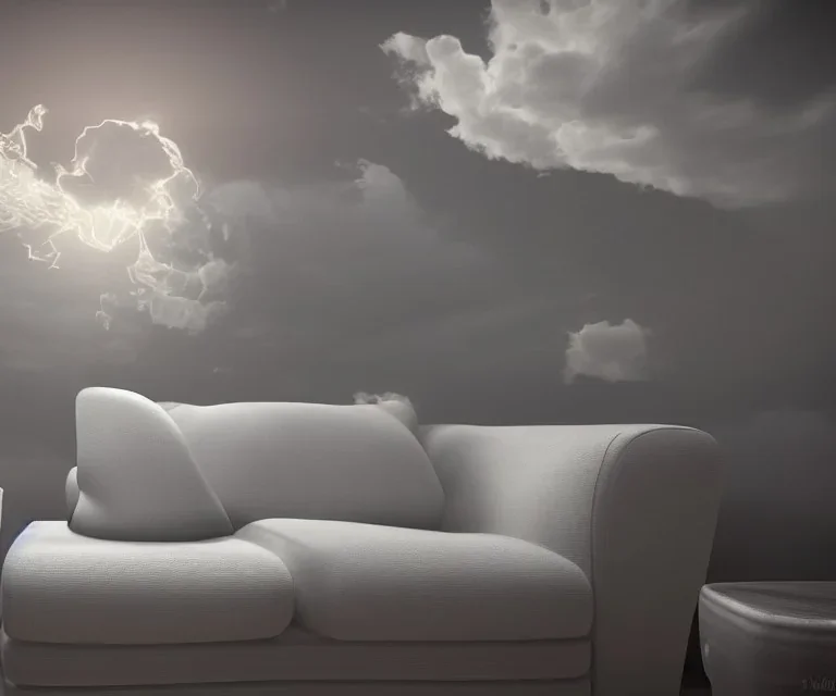 the clouds are long tonight, and i am the light, sinking into the sofa, eyes half closed, unreal engine, ultra high resolution, photorealistic, ultra high detail