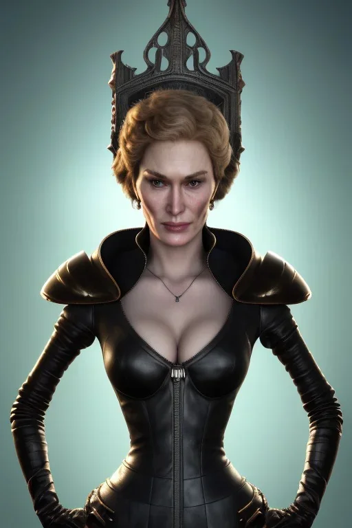 Cersei Lannister as evil queen in black leather, lena headay, leather, busty, cleavage, angry, rage, stern look. character design by cory loftis, fenghua zhong, ryohei hase, ismail inceoglu and ruan jia. unreal engine 5, artistic lighting, highly detailed, photorealistic, fantasy