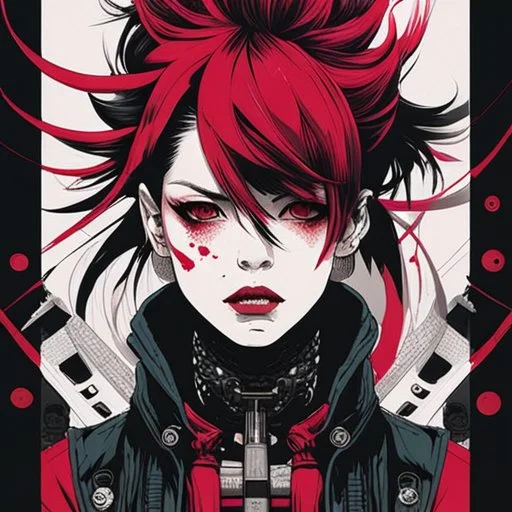 punk girl, hyper detailed, intricately detailed, illustration by <kilian eng> <Yoji Shinkawa>, darkred tones,