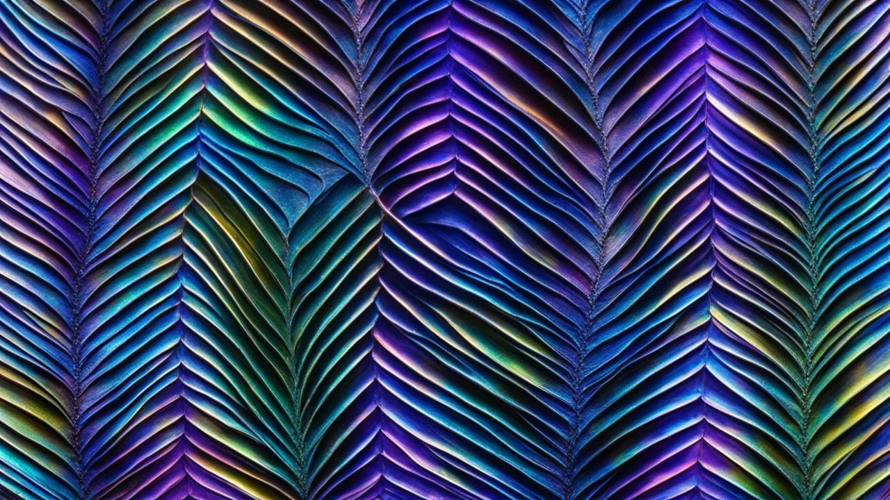 A high-magnification image of butterfly wing scales, showing their beautiful iridescent, overlapping structure. The photomicrograph captures the shimmering blues, greens, and purples in exquisite detail. Beautiful award-winning photograph, inspiring, rule of thirds, balanced delightful composition, perfect lighting, superb detail, 16k render