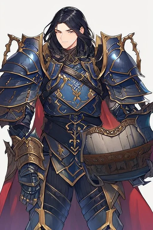 A dashing knight in steel plate armour, long black hair, pretty face, dignified, no beard, no moustache