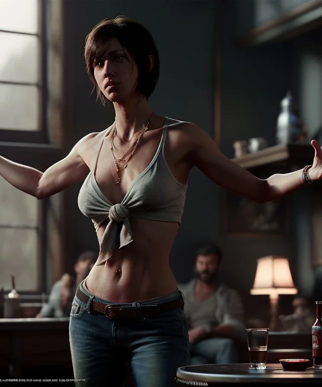 Ultra Realistic image, medium shot view, woman making the fuck off gesture, highly detailed, unreal engine 5, RTX, ultra detail, volumetric lighting, finely drawn, high definition, high resolution.