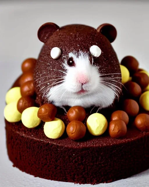 Hamster model made of chocolate cake with Maltesers