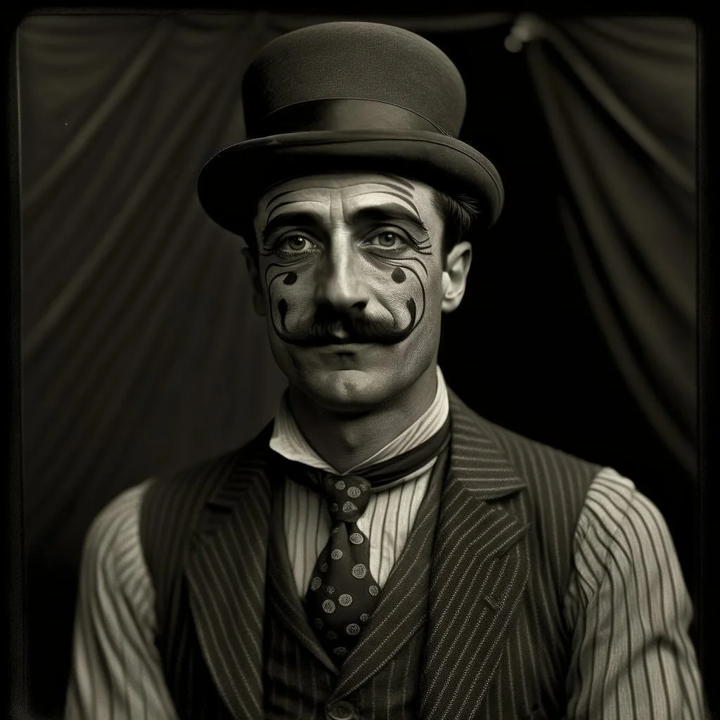 1920s crazy male circus performer portrait grimdark realistic