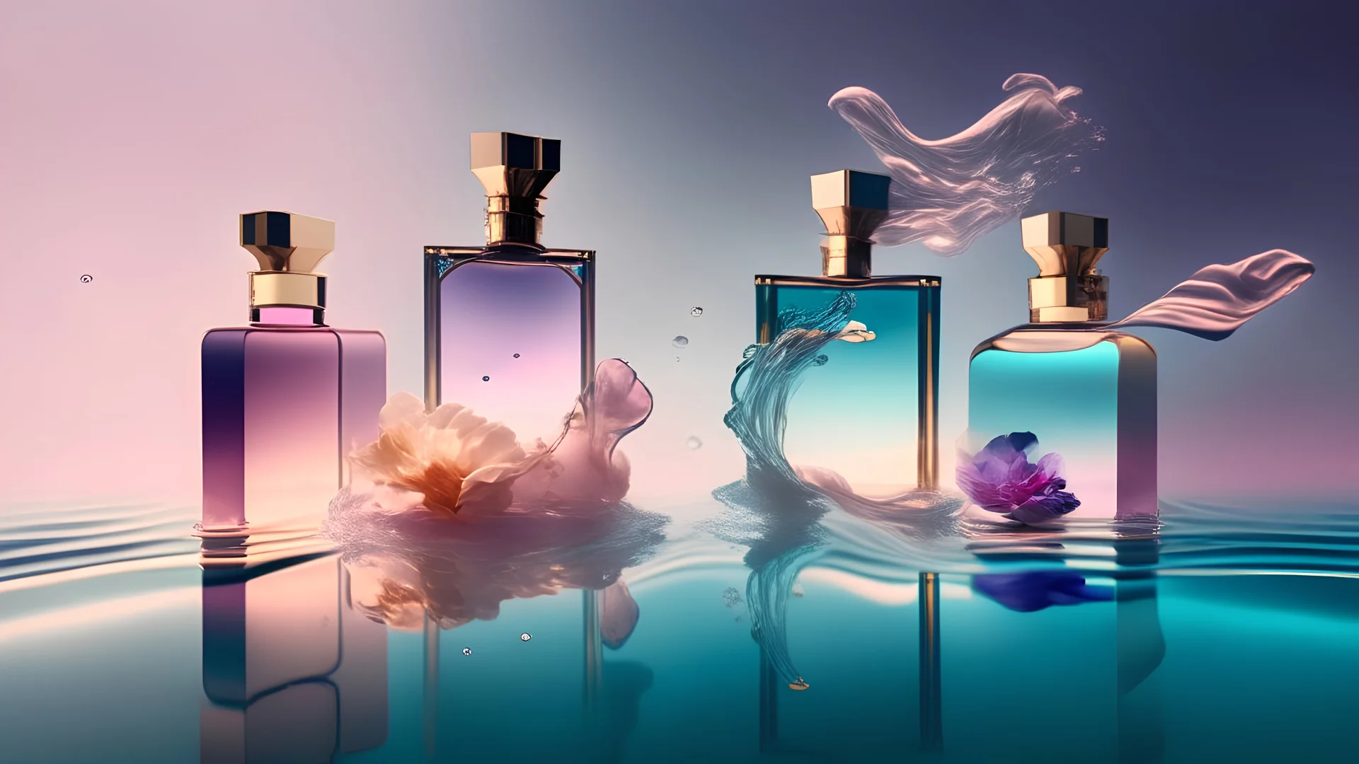 generate me an aesthetic photo of perfumes for Floating Elegance: Levitate bottles for an otherworldly aesthetic.