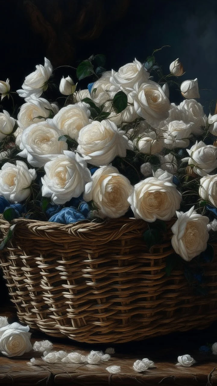 Bosch nightmares paining style Title:a basket full of colourful white roses , 8k artistic photography, photorealistic concept art, soft natural volumetric cinematic perfect light, chiaroscuro, award-winning photograph, masterpiece, oil on canvas, Raphael, Caravaggio, Greg Rutkowski, people, beksinski, Giger