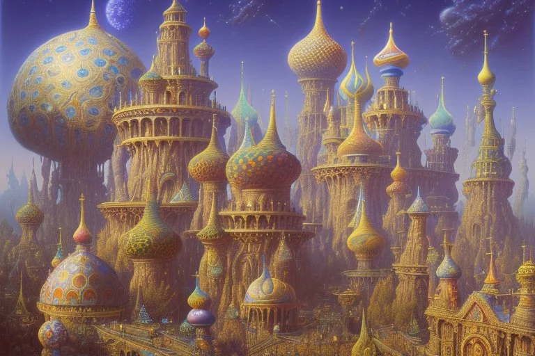 A surreal town with arches and domes by artist "Ian Miller" by artist "Alex Gross" by artist "photokinetic"