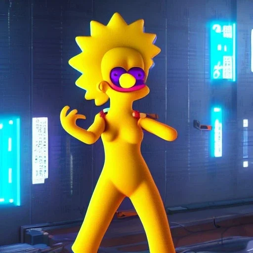 Lisa Simpson cyberpunk unreal engine character very detailed cinematic view,8k