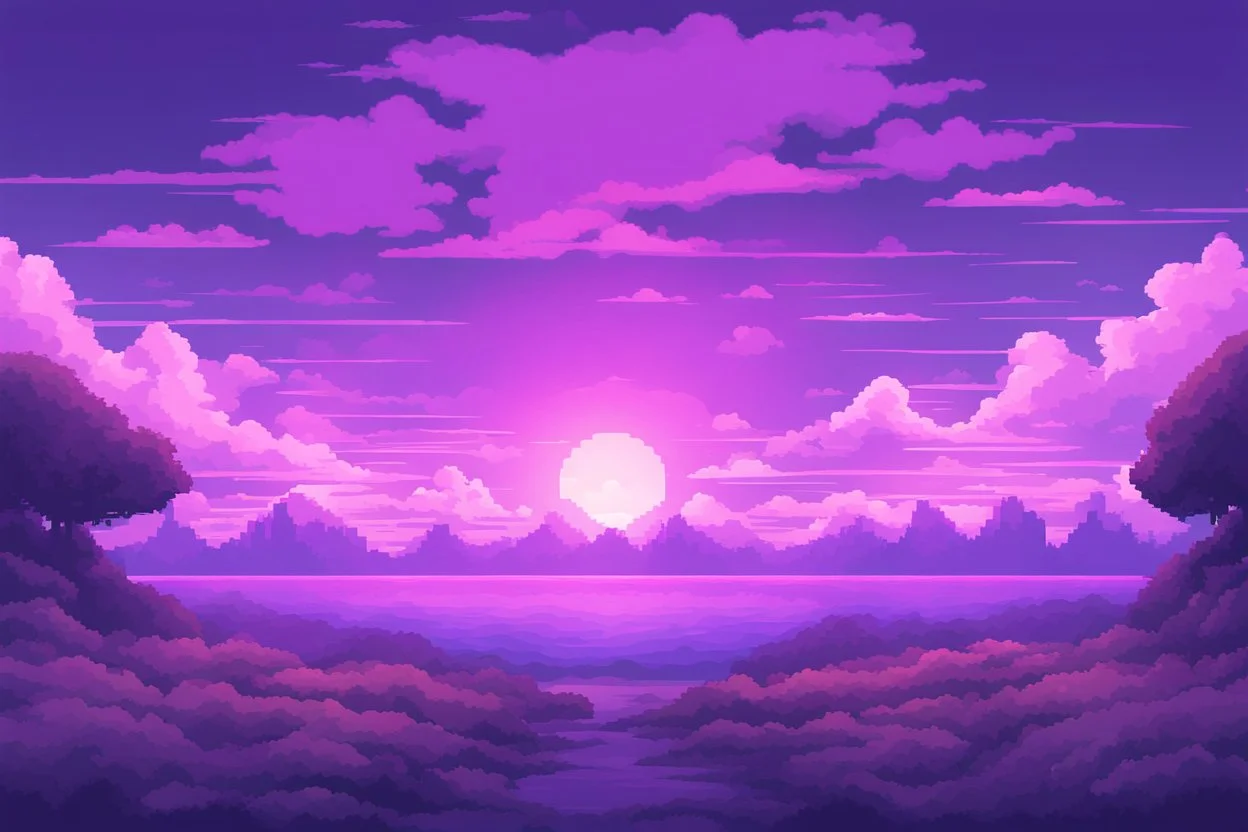 Symmetric Purple SKY WITH CLOUDS BACKGROUND Pixel Art