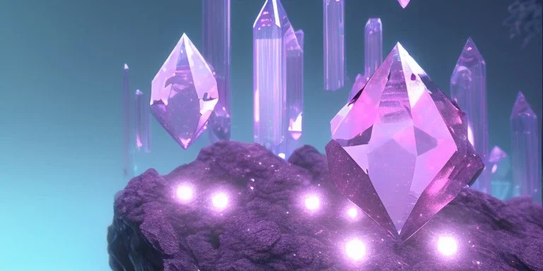 single pink crystal, on an altar in a foggy cave, cinematic,