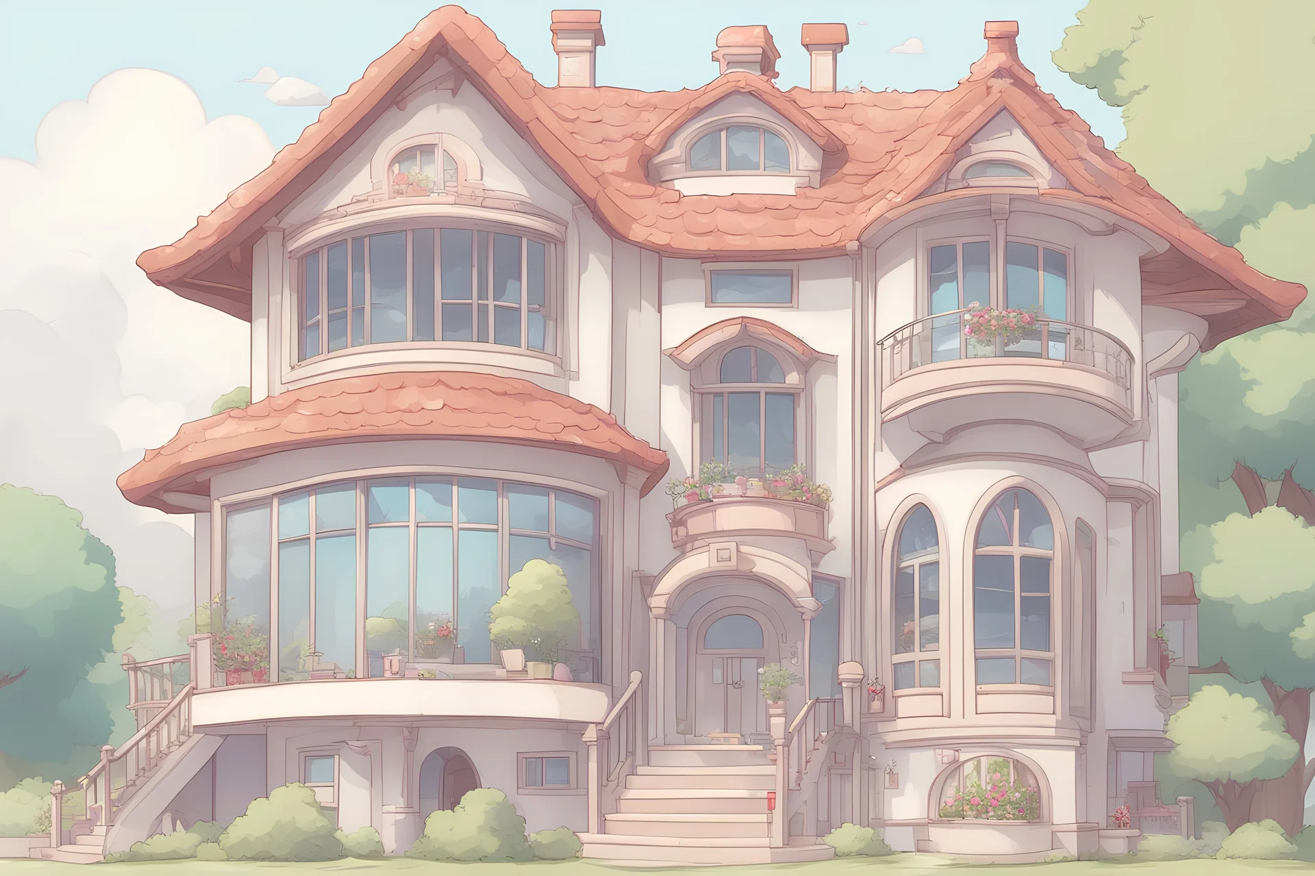 Cute cartoon luxurious house cross-section anime