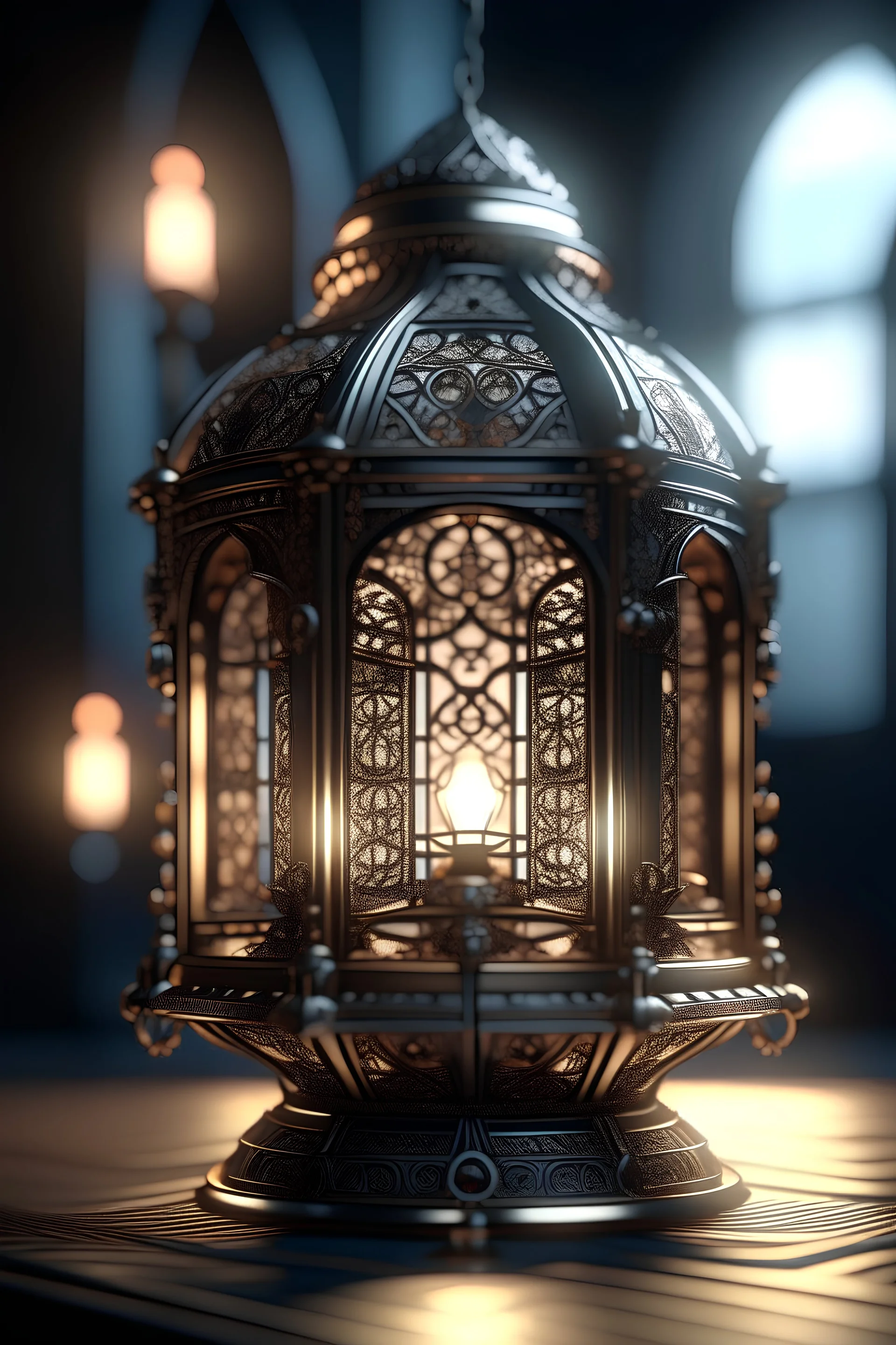 Ramadan, Armored Lantern, Depth of Field, 4K, Intricately Detailed, 8K Ultra Realistic Concept Art #20thCenturyFilm Wide Angle Lens Shooting