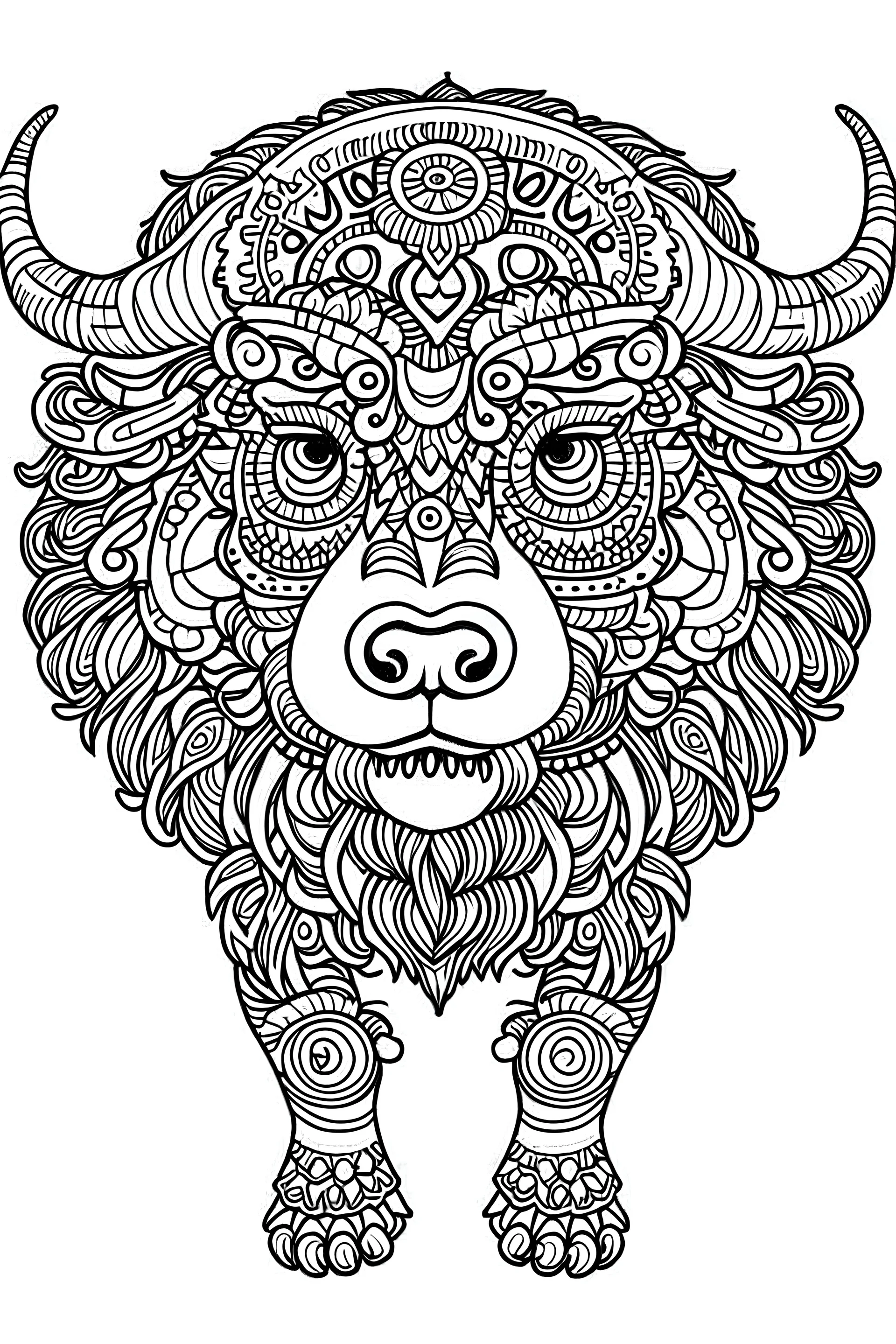 Outline art for Bison Mandala, White background, Sketch Style, full Body, Only use outline, Mandala style, clean line art, White background, no shadows, and clear and well outlined