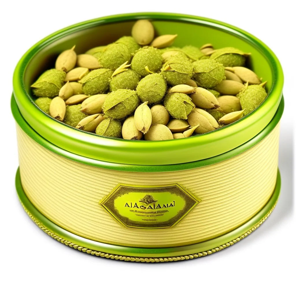 A round box of small halva with pistachios around it