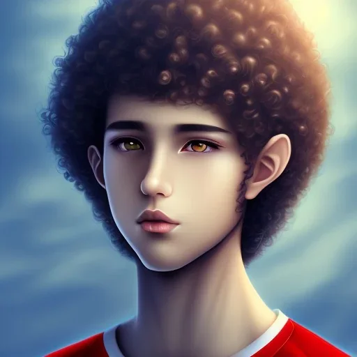 beautiful 12 year old arabic boy with curly hair and light blue eyes