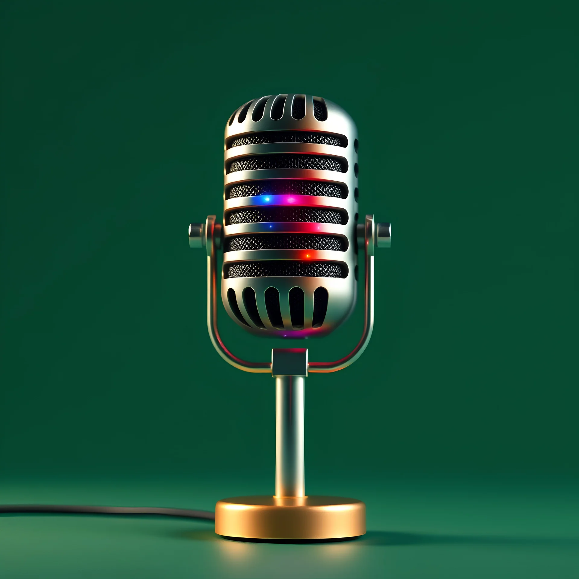 Create small multicoloured music microphone and dark green background