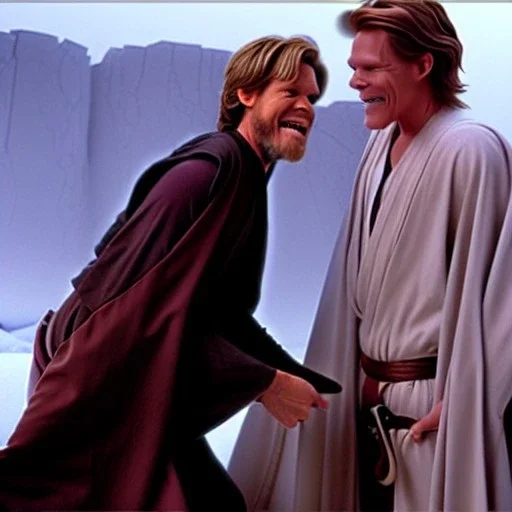 Kevin Bacon as Obi-wan Kenobi standing and laughing over the dead body of Bruce Cambell as Anakin Skywalker.