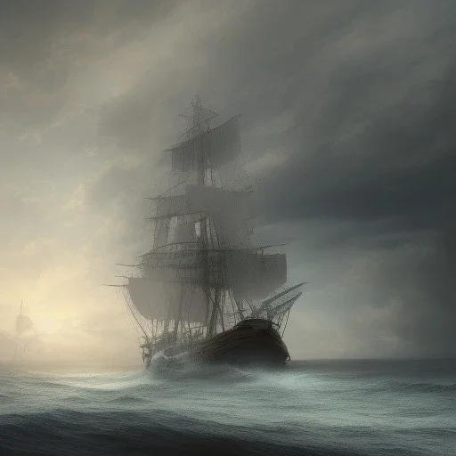 photo of a ultra realistic sailing ship, dramatic light, pale sunrise, cinematic lighting, battered, low angle, trending on artstation, 4k, hyper realistic, focused, extreme details, unreal engine 5, cinematic, masterpiece, art by studio ghibli, intricate artwork by john william turner