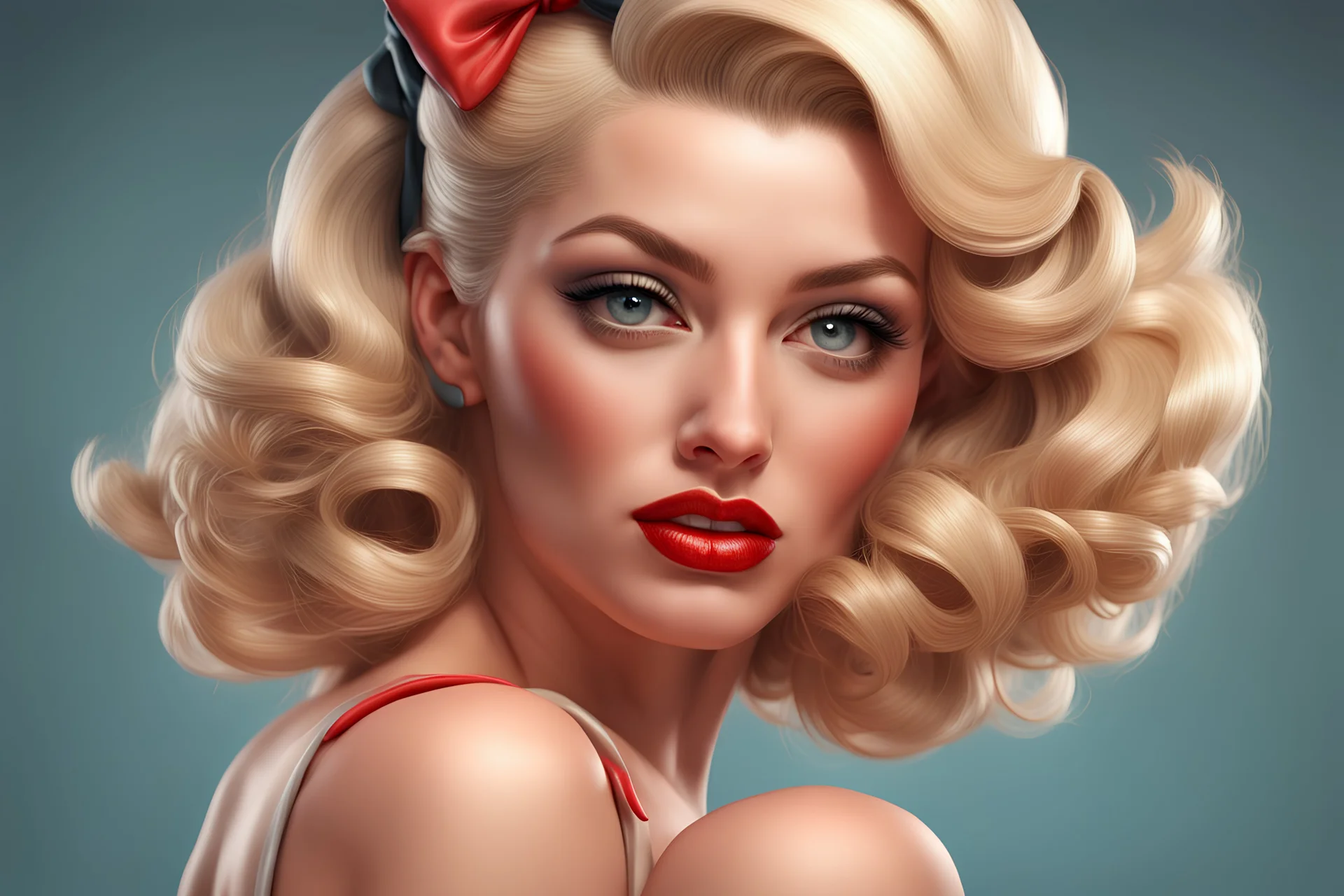 Pin-up, blonde, fine rendering, high detail, 8K,