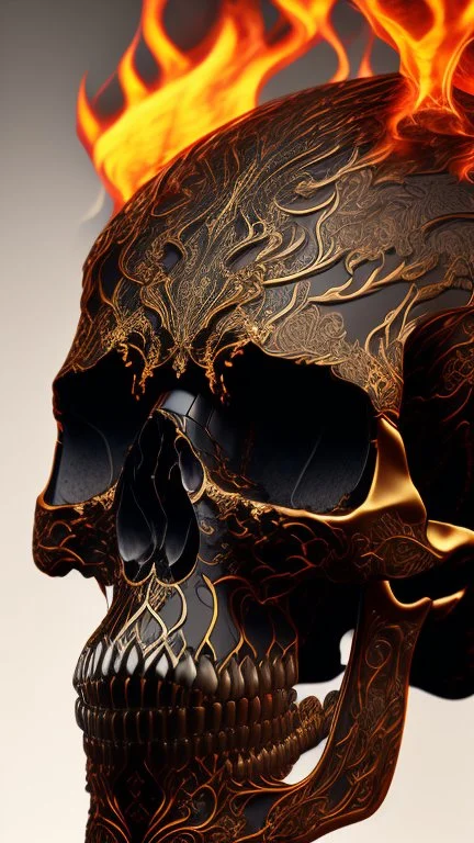 A beautiful highly detailed ornate intricate portrait of a flaming demon skull made of shiny obsidian glass :: reflective, glassy :: subtractive lighting, backlit :: by John William Waterhouse, Greg Rutkowski, HR Giger :: hyperrealistic, hyper detailed, photorealistic :: epic, incredible composition, amazing depth, meticulously composed, 16k resolution concept art :: fantasy magazine cover art